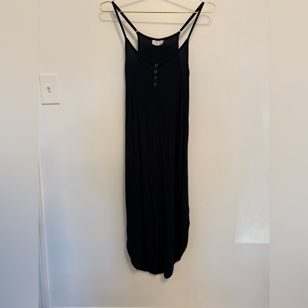 B THE LABEL Midi Henley Button Down Dress (Dark Navy Blue)